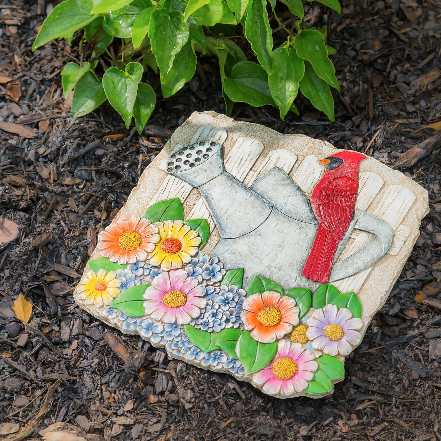 11" Garden Stone, Cardinal and Watering Can in Florals,84g3283a