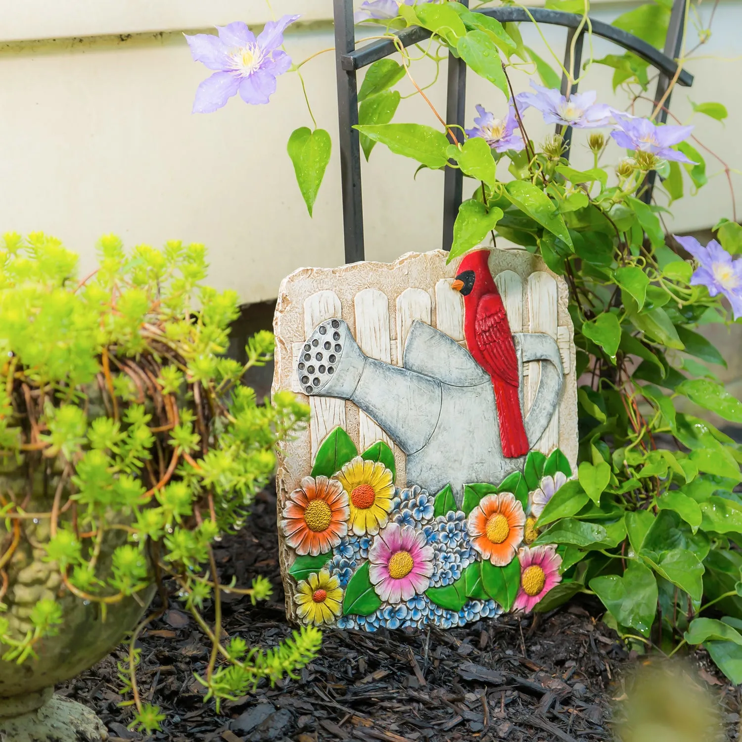 11" Garden Stone, Cardinal and Watering Can in Florals,84g3283a