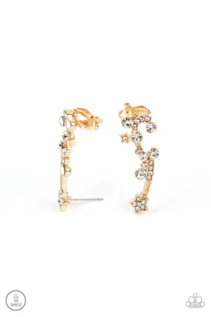 Astral Anthem - Gold - Star White Rhinestone Encrusted Paparazzi Ear Crawler Earrings