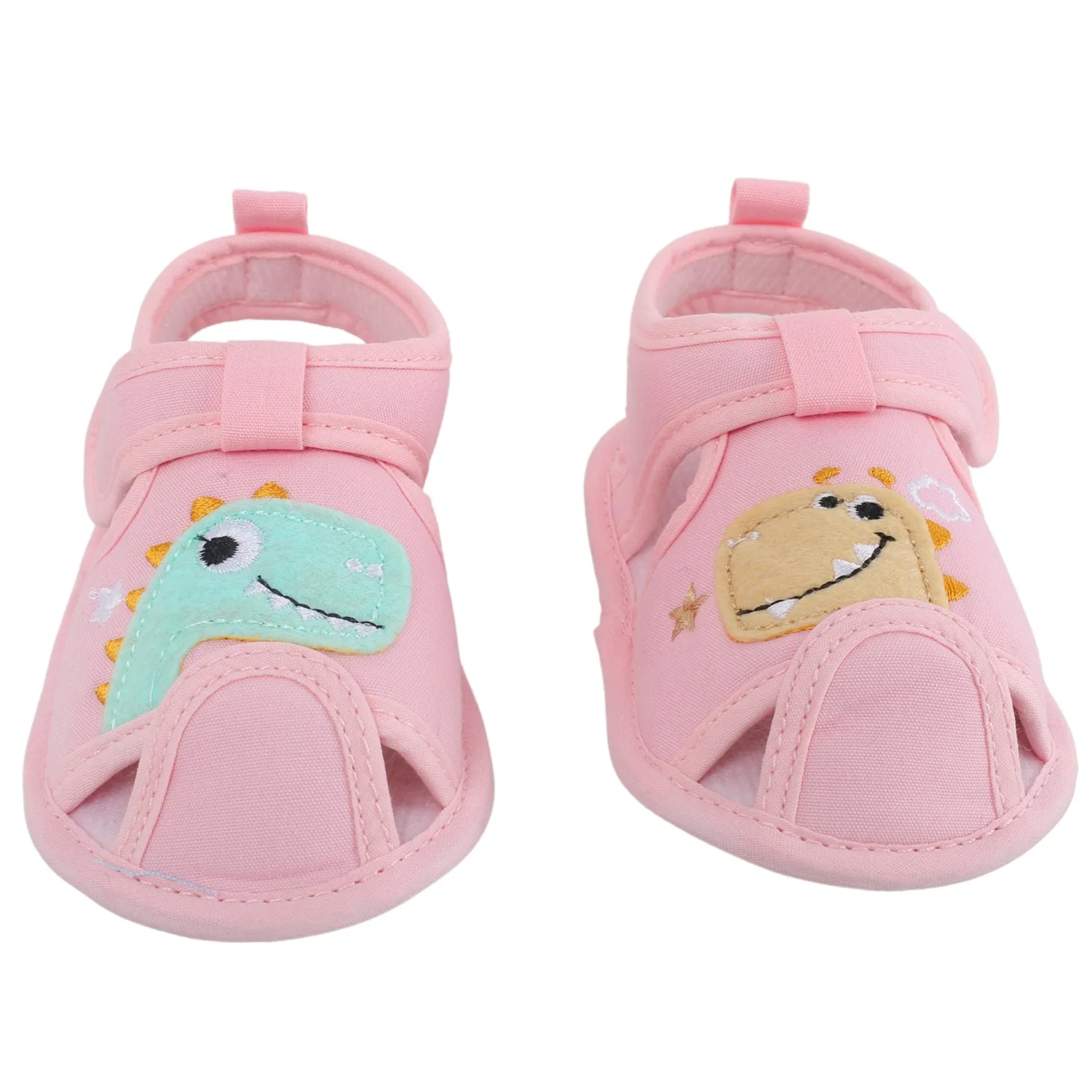 Baby Moo Dinosaur Pink Velcro Booties