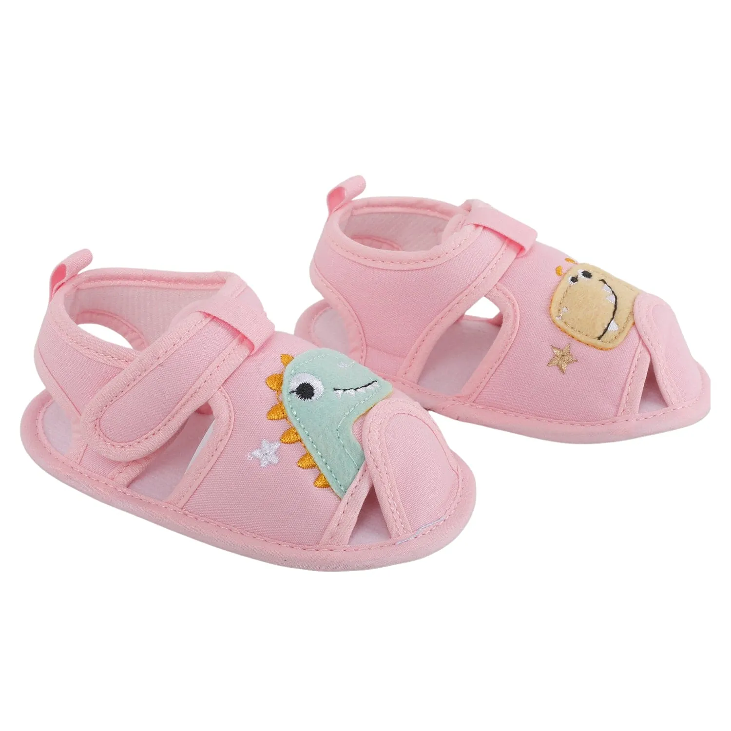 Baby Moo Dinosaur Pink Velcro Booties