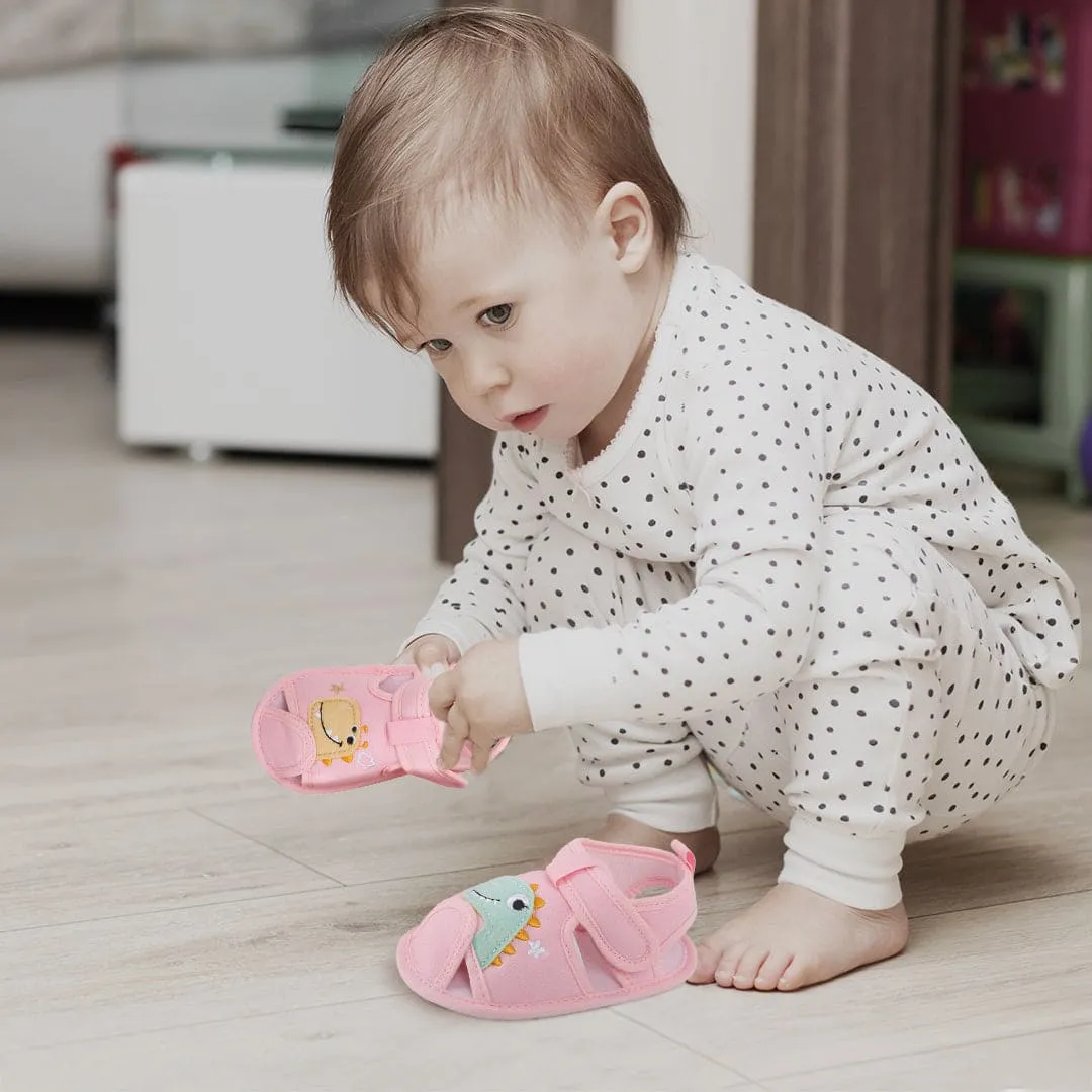 Baby Moo Dinosaur Pink Velcro Booties