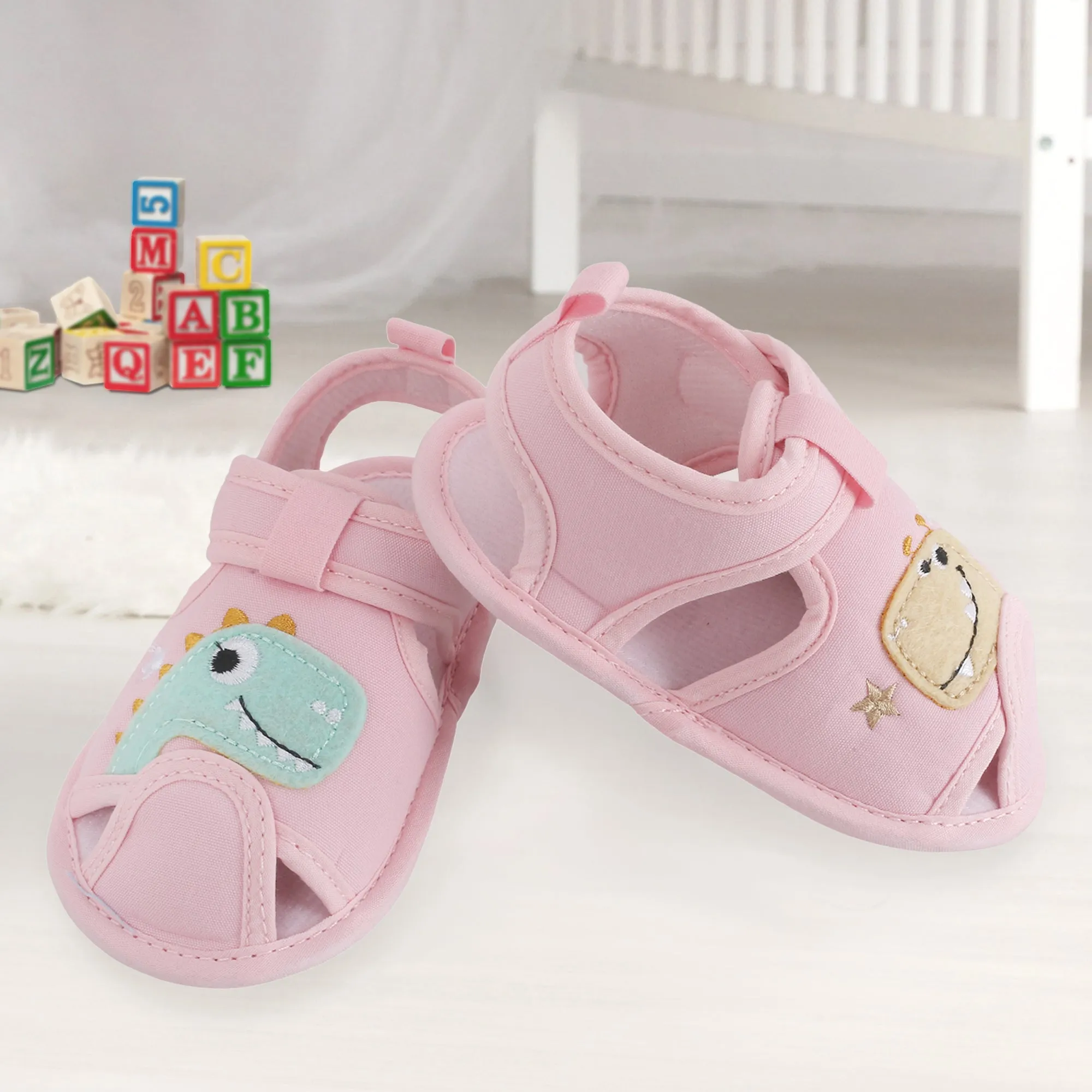 Baby Moo Dinosaur Pink Velcro Booties