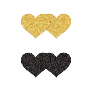 Black & Gold Glitter Heart Pretty Pasties set of two