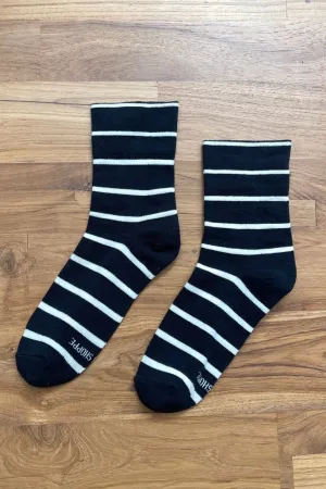 Black & White Striped Cotton Ankle Socks