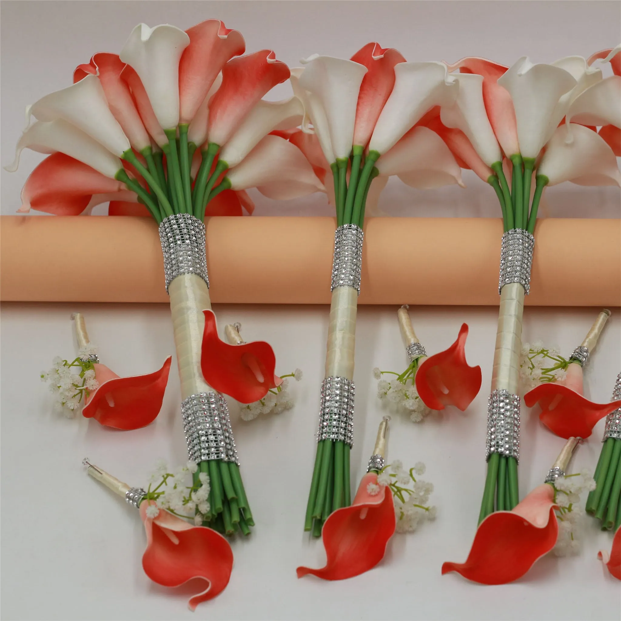 Calla Lily Bouquets Coral and White Wedding Flowers Corsages