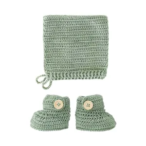 Crochet Bonnet & Bootie Set Sage