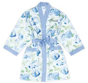 Floral Bridesmaid Robe - Blue Trim