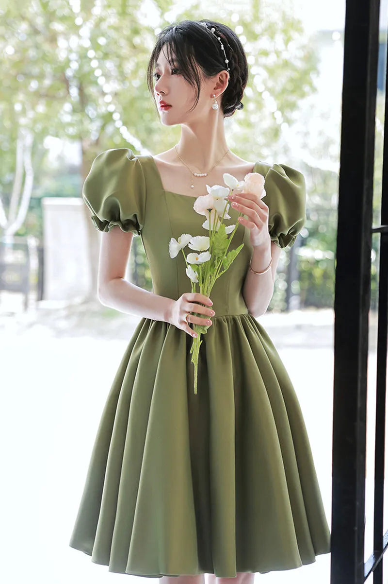 Green Satin Short Party Dress Prom Dress, Green Homecoming Dress