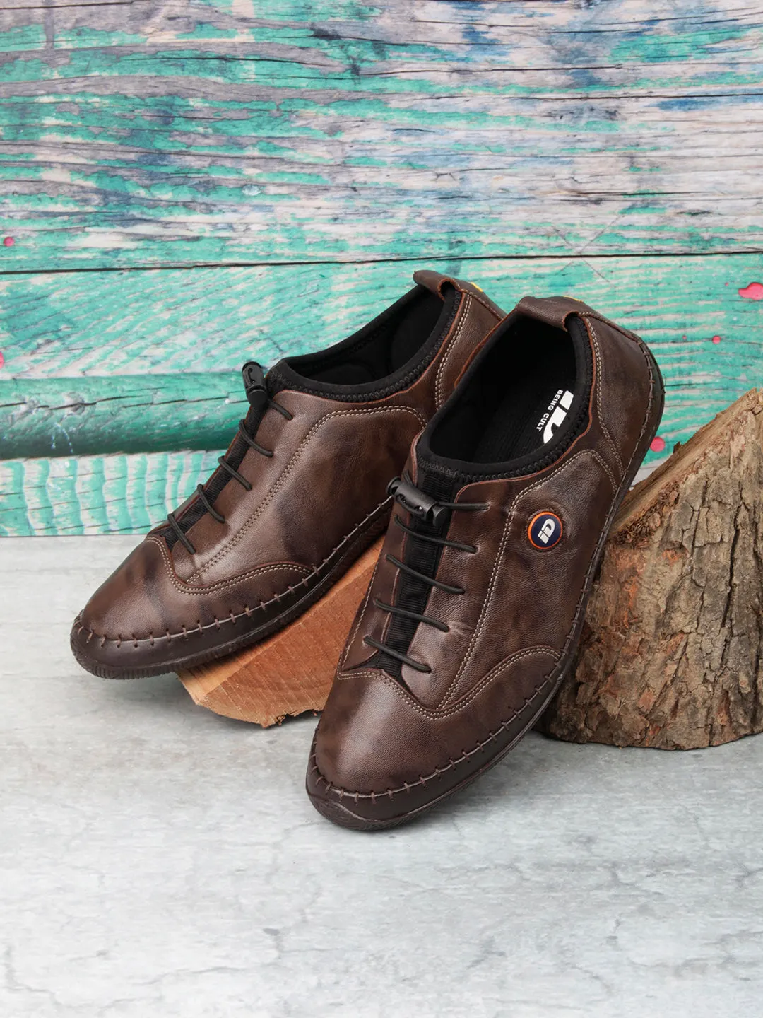 Men's Brown Crumble Leather Flexy Flat Lace Up Casual (ID1051)