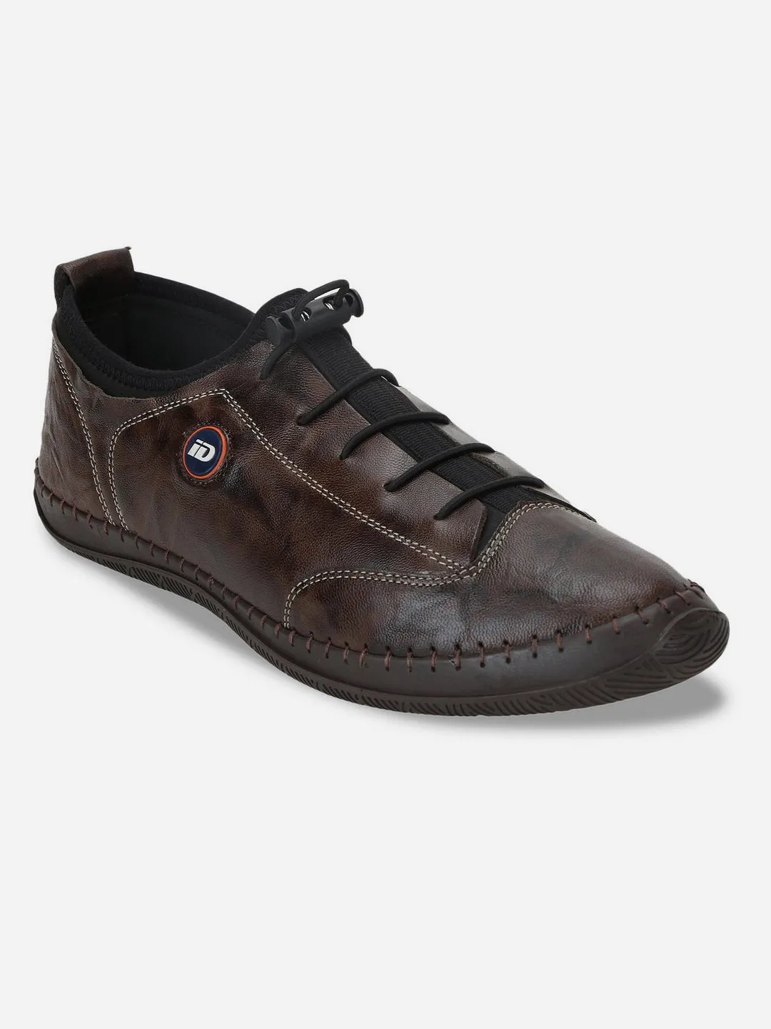 Men's Brown Crumble Leather Flexy Flat Lace Up Casual (ID1051)