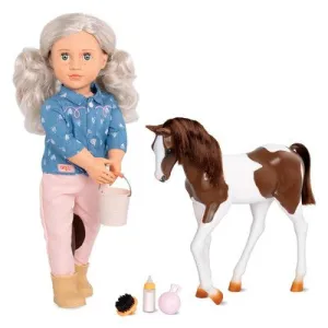 New - Our Generation 18" Equestrian Doll & Horse Set - Yanira with Foal