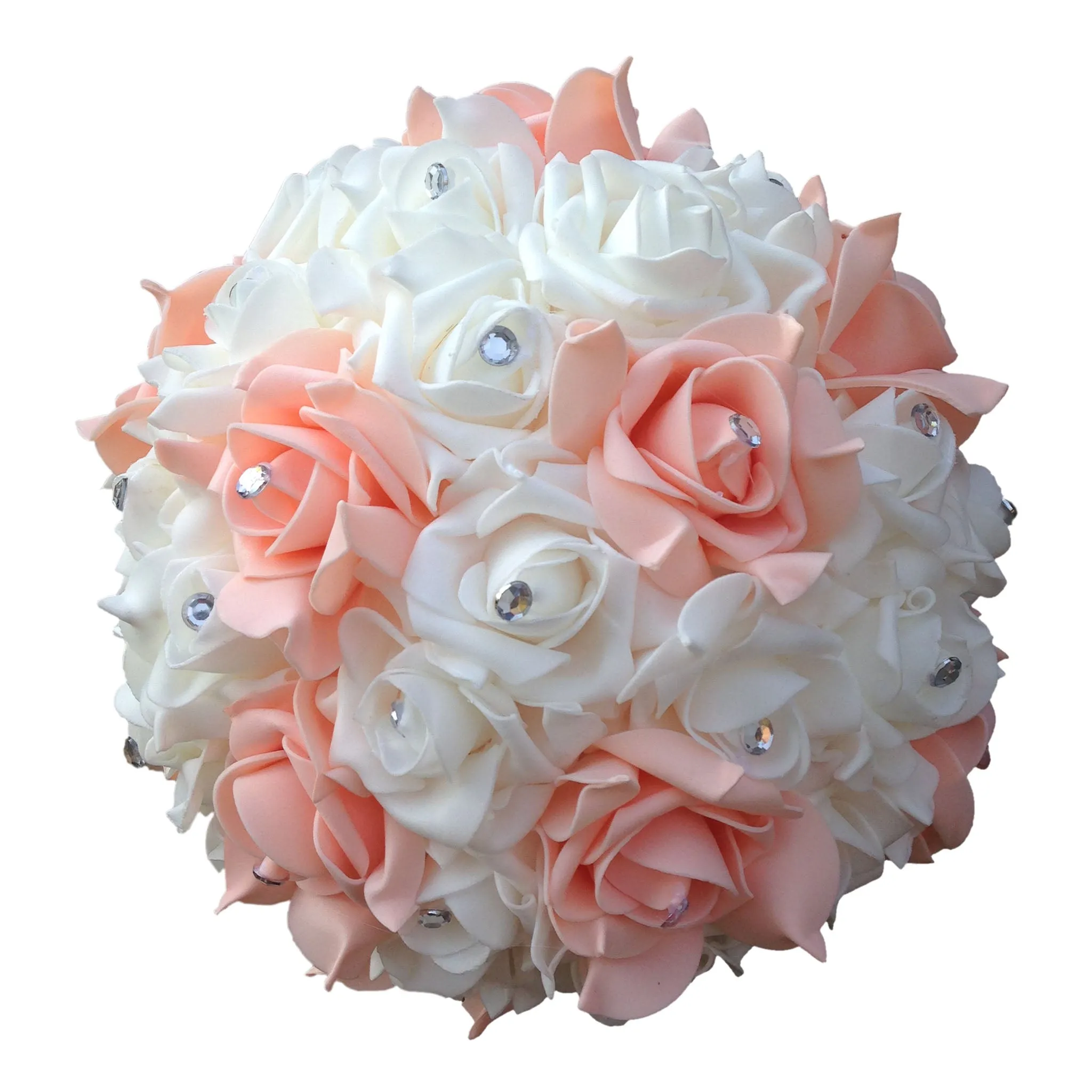 Peach White Wedding Bouquet for Bride Artificial Flowers Crystals