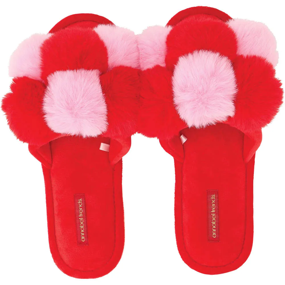 Pom Pom Slippers - Cosy Luxe - Checker Cherry