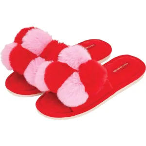 Pom Pom Slippers - Cosy Luxe - Checker Cherry