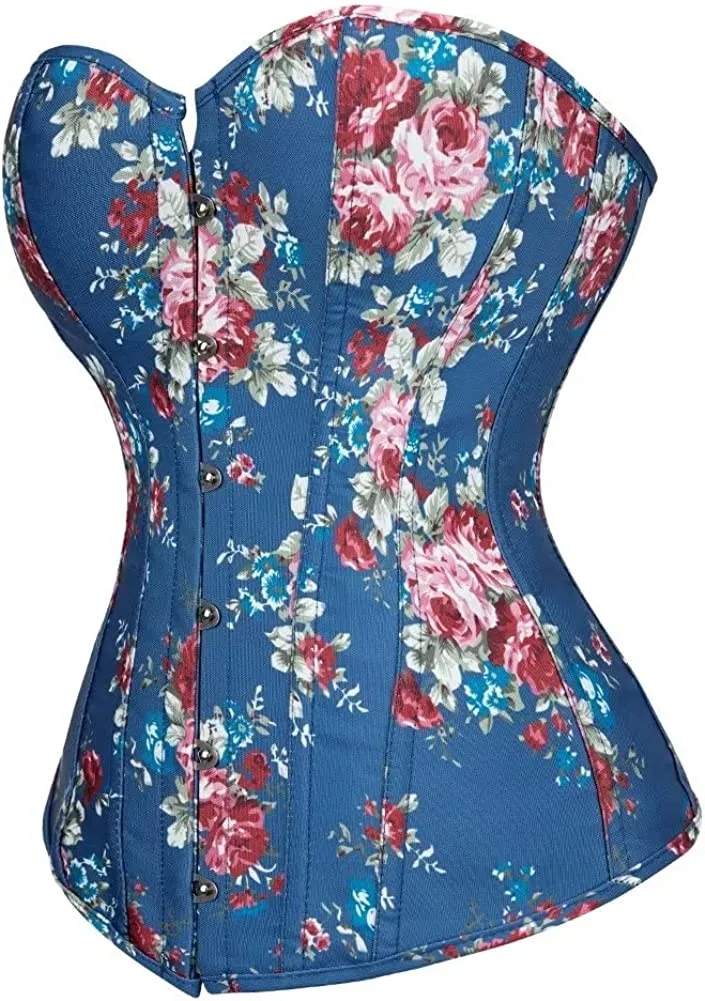 Retro Elegant Floral Denim Sweetheart Corset