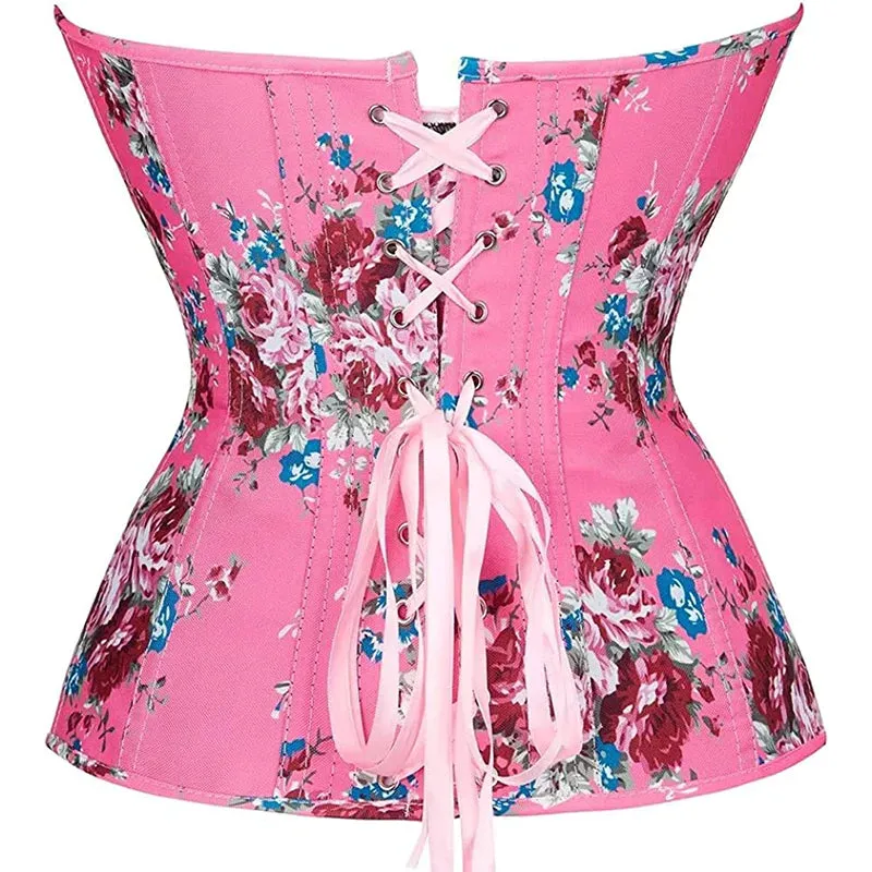 Retro Elegant Floral Denim Sweetheart Corset