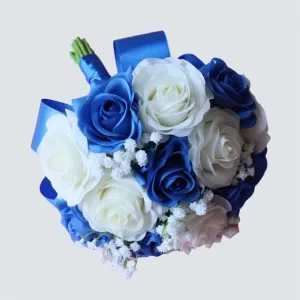 Royal Blue White Rose Bridesmaids Bouquet 8 inch