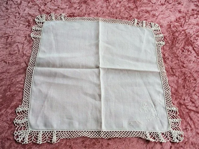 Vintage BRIDAL WEDDING Handkerchief WIDE Hand Crochet Lace Hankie Special Bridal Hanky, WhiteWork Flowers Embroidery, Collectible Hankies